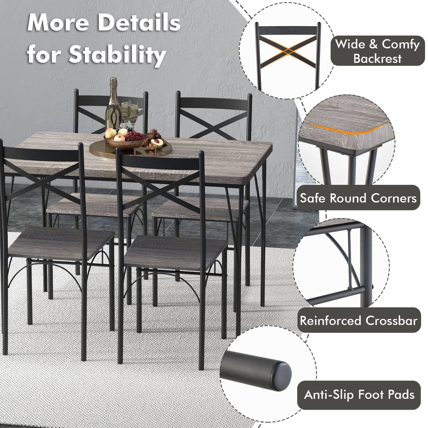 5 Piece Modern Dining Table Set with Metal Frame and Chairs for Kitchen or Dining Room