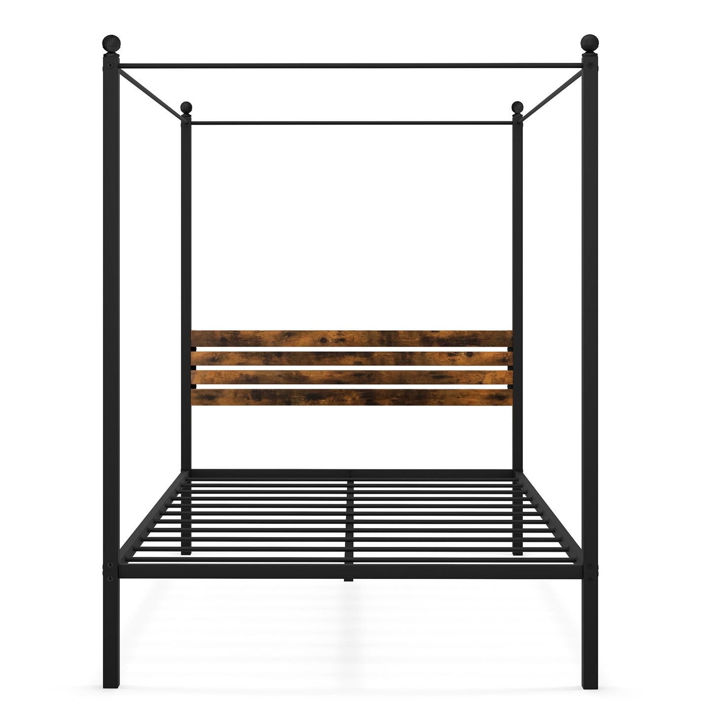 Rustic Canopy Bed Frame with Slatted Headboard and Under Bed Storage – Full Size