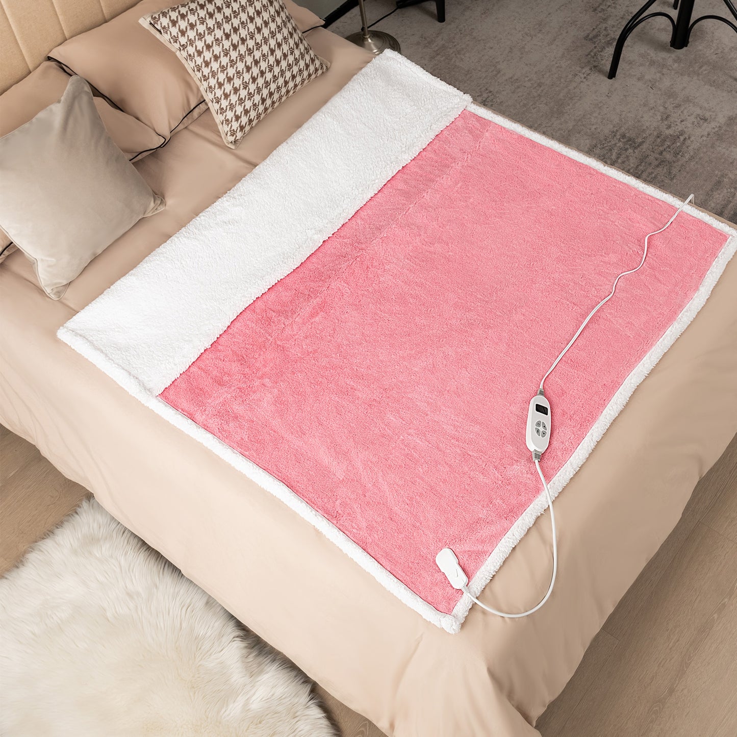 Reversible Electric Heated Blanket Throw with 10 Heat Settings & Auto Shut-Off - Pink