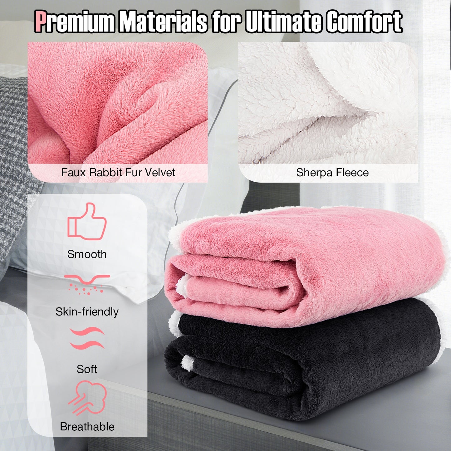 Reversible Electric Heated Blanket Throw with 10 Heat Settings & Auto Shut-Off - Pink