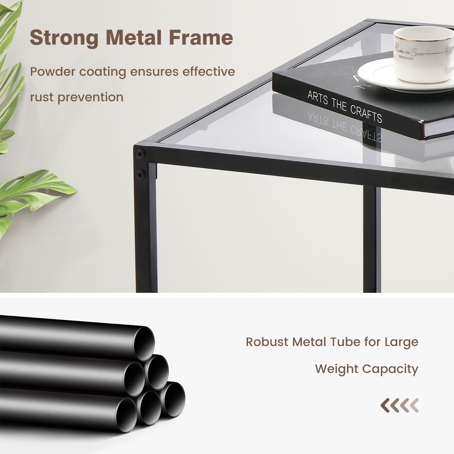 Contemporary 2-Tier Glass Coffee Table with Mesh Shelf - Grey