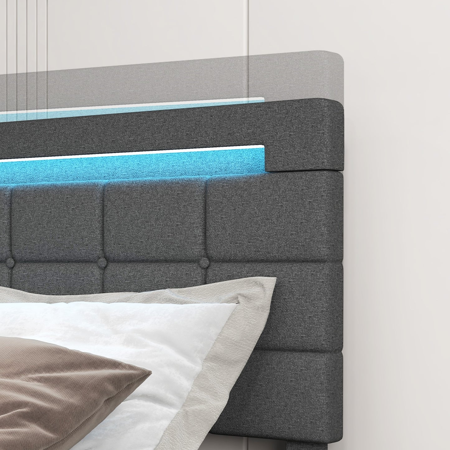 Modern Luxury Upholstered LED Bed Frame with Adjustable Headboard and 4 Storage Drawers - Twin Size
