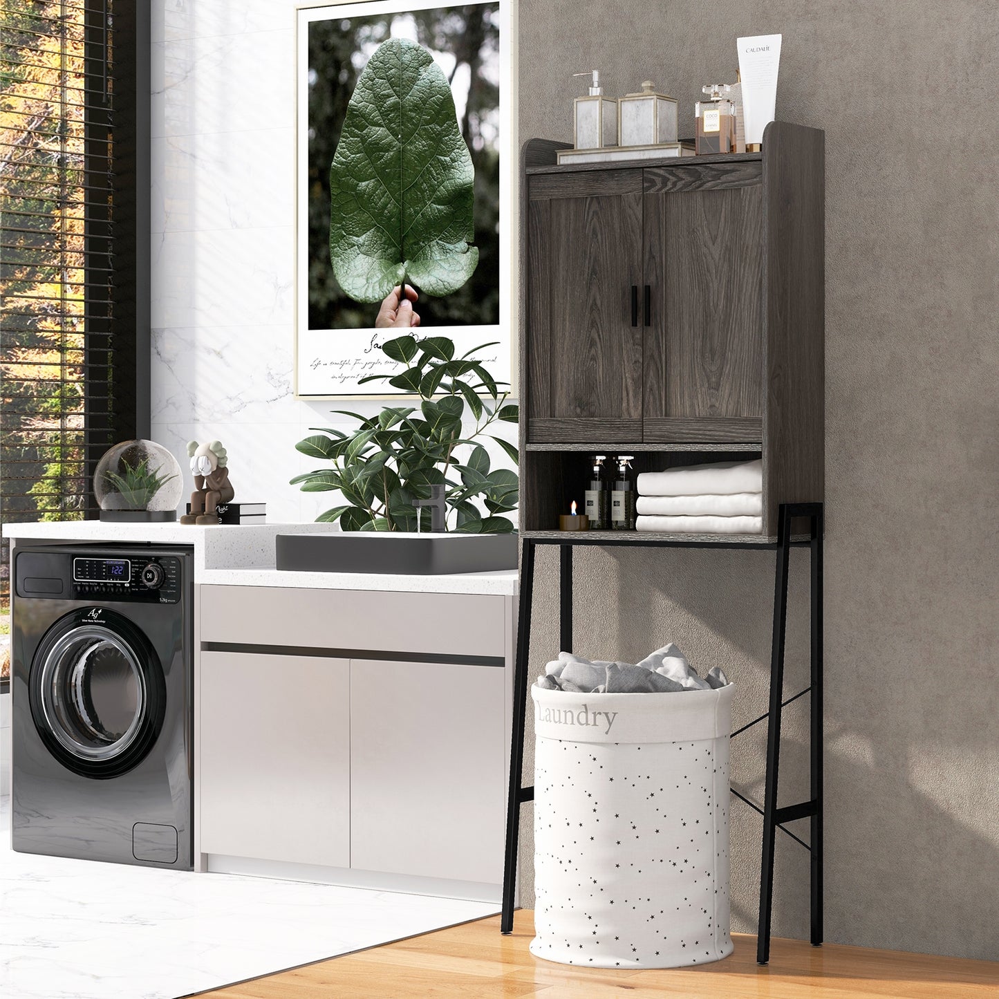 Freestanding Bathroom Cabinet with Double Doors and Adjustable Storage