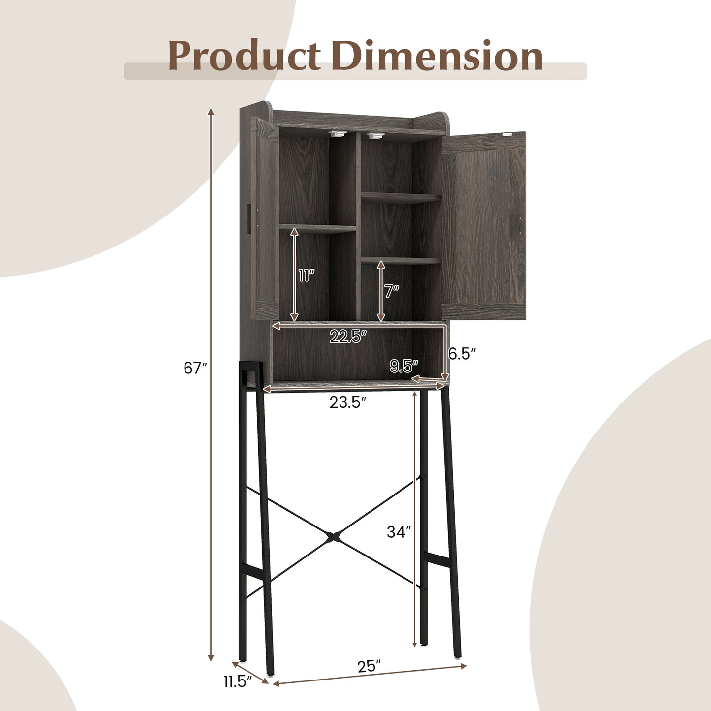 Freestanding Bathroom Cabinet with Double Doors and Adjustable Storage