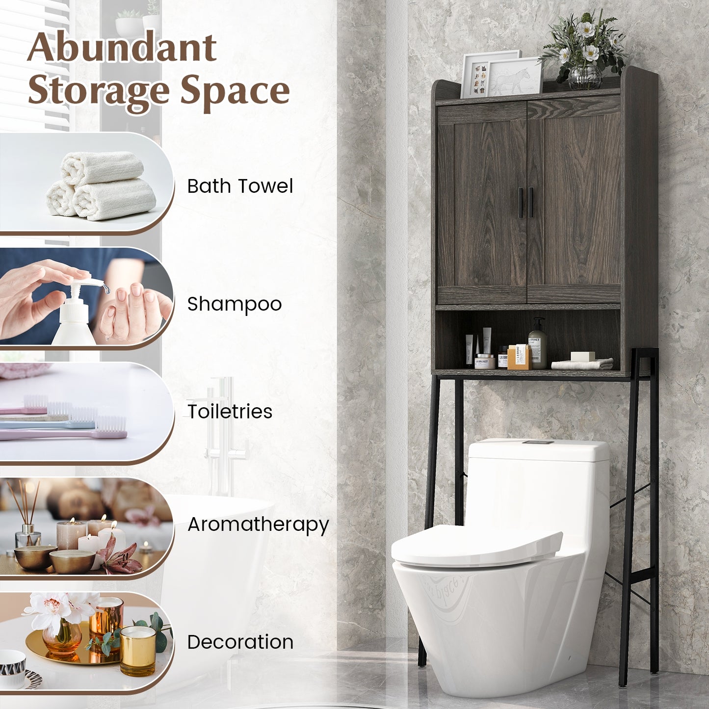 Freestanding Bathroom Cabinet with Double Doors and Adjustable Storage