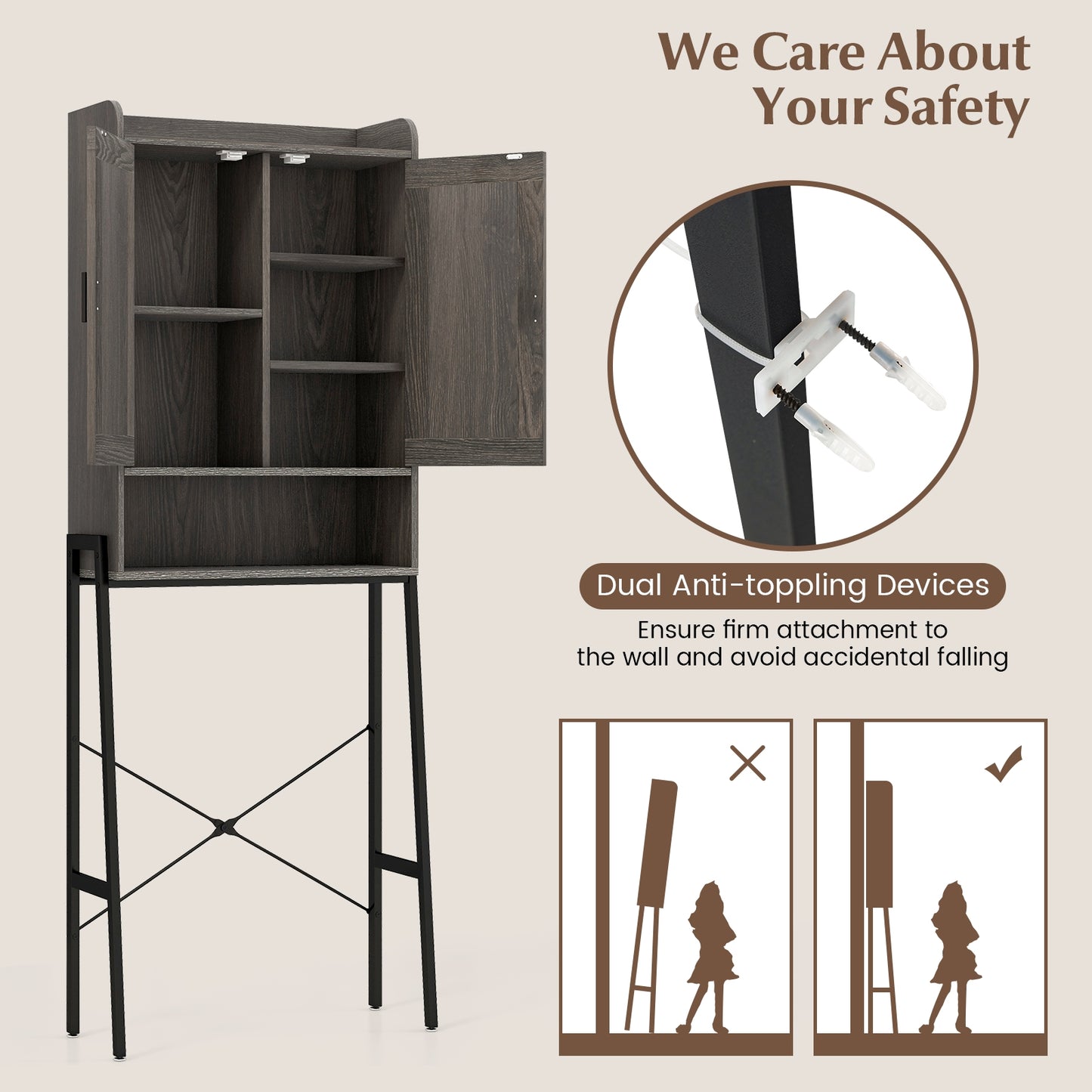 Freestanding Bathroom Cabinet with Double Doors and Adjustable Storage