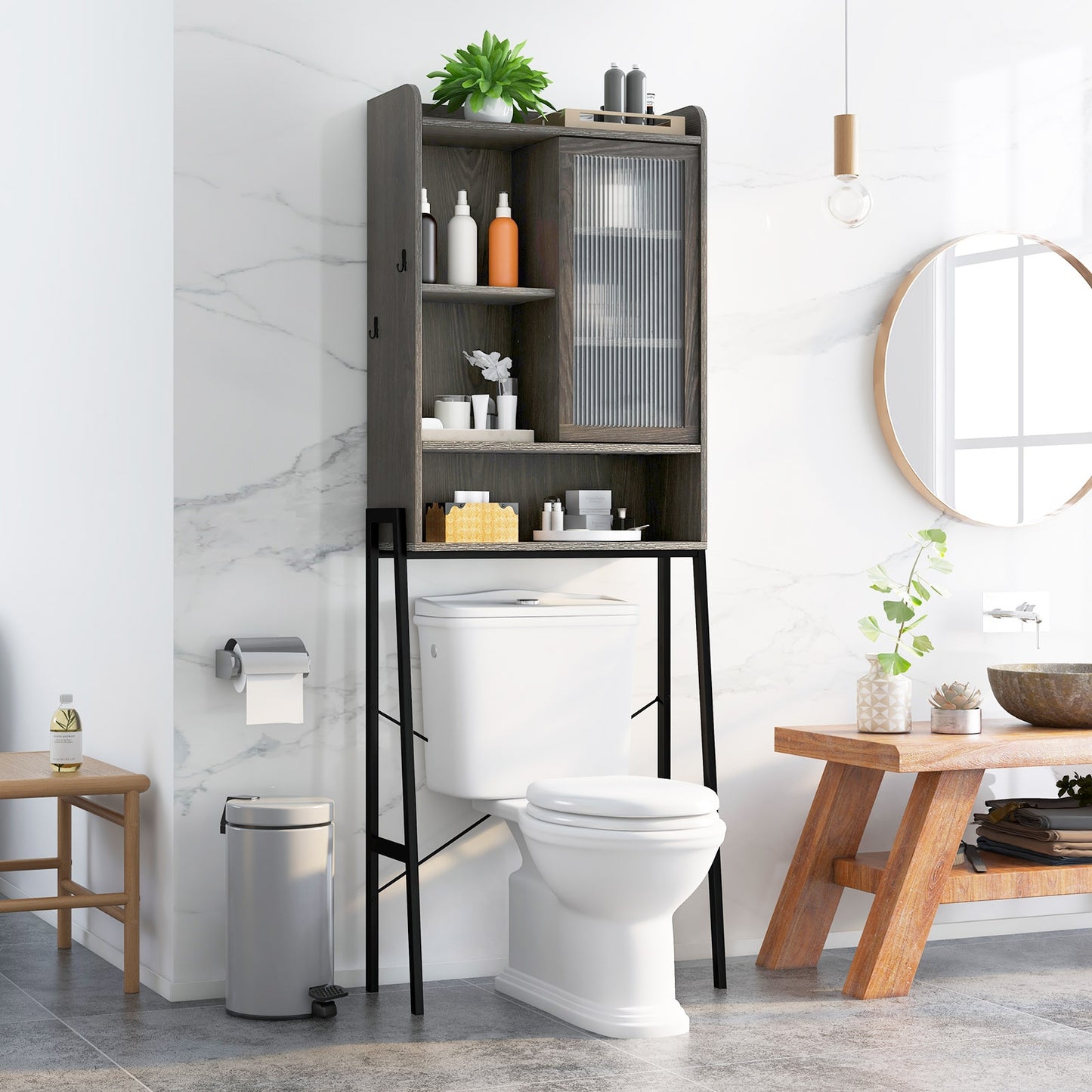 Sliding Acrylic Door Over-the-Toilet Storage with Adjustable Shelves