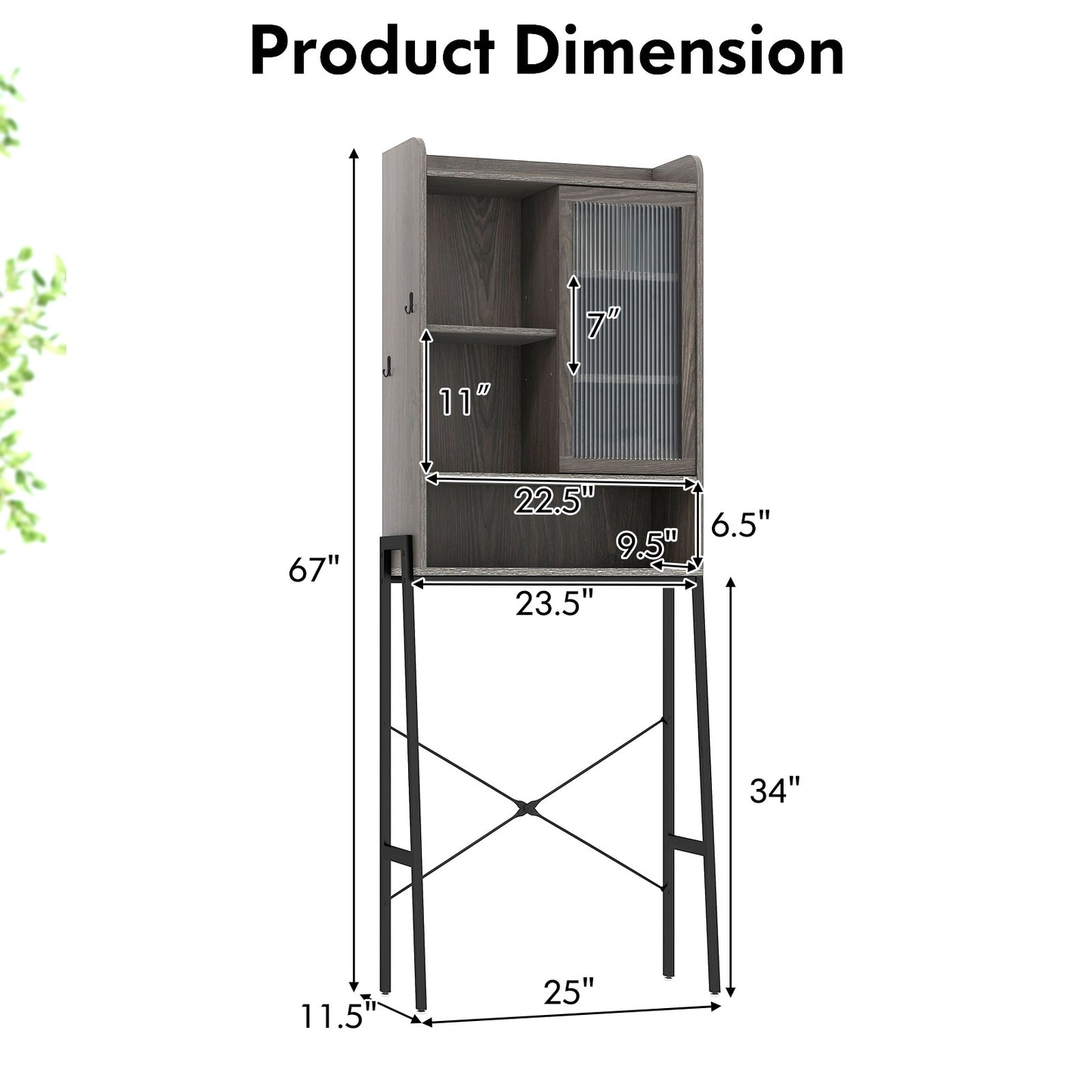 Sliding Acrylic Door Over-the-Toilet Storage with Adjustable Shelves