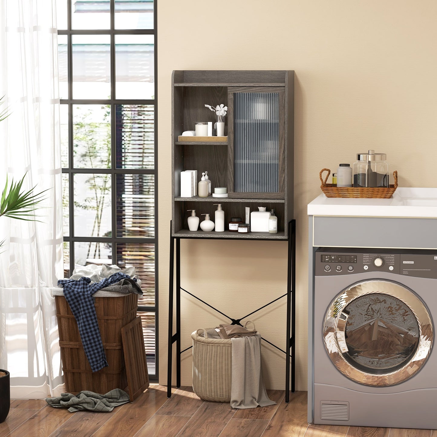 Sliding Acrylic Door Over-the-Toilet Storage with Adjustable Shelves