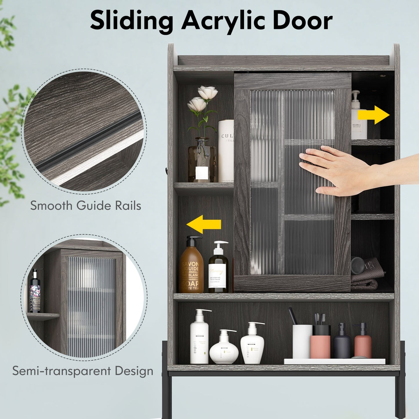 Sliding Acrylic Door Over-the-Toilet Storage with Adjustable Shelves