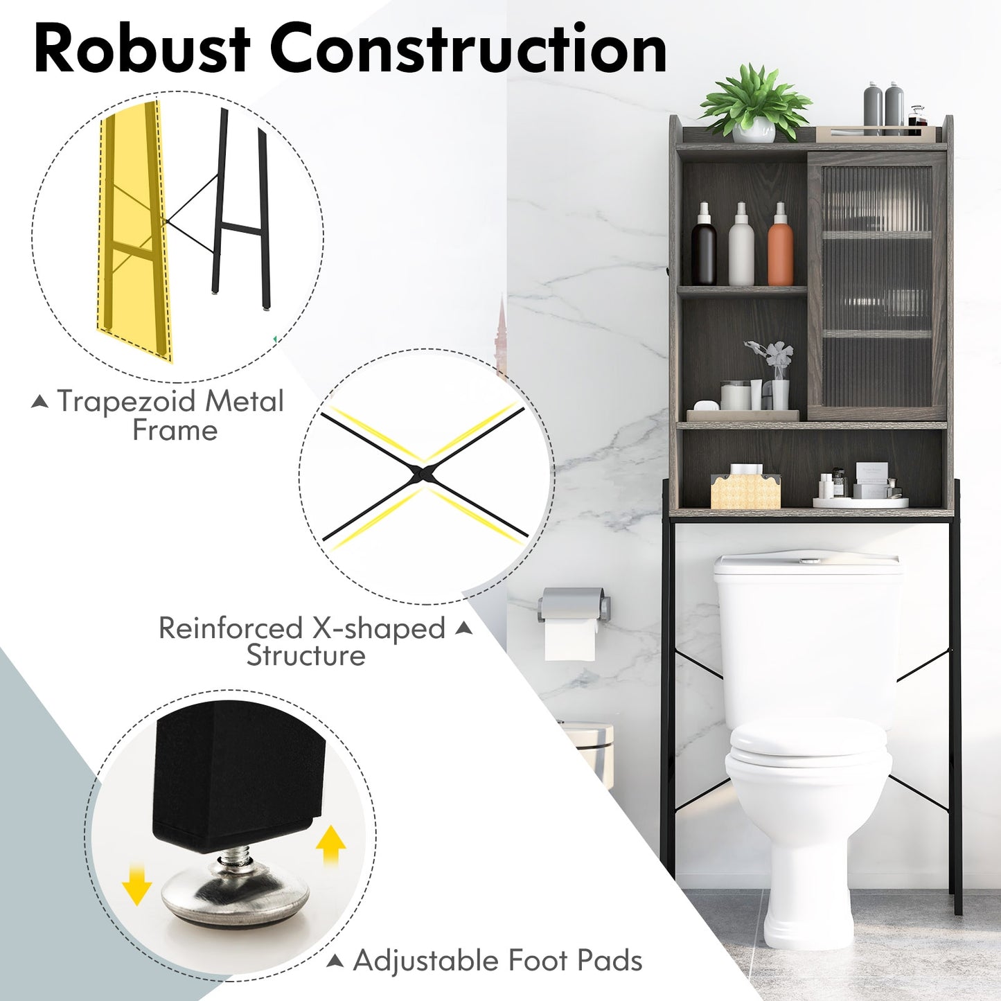 Sliding Acrylic Door Over-the-Toilet Storage with Adjustable Shelves