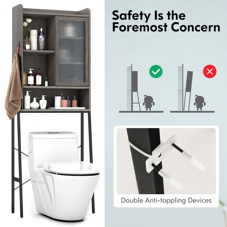 Sliding Acrylic Door Over-the-Toilet Storage with Adjustable Shelves