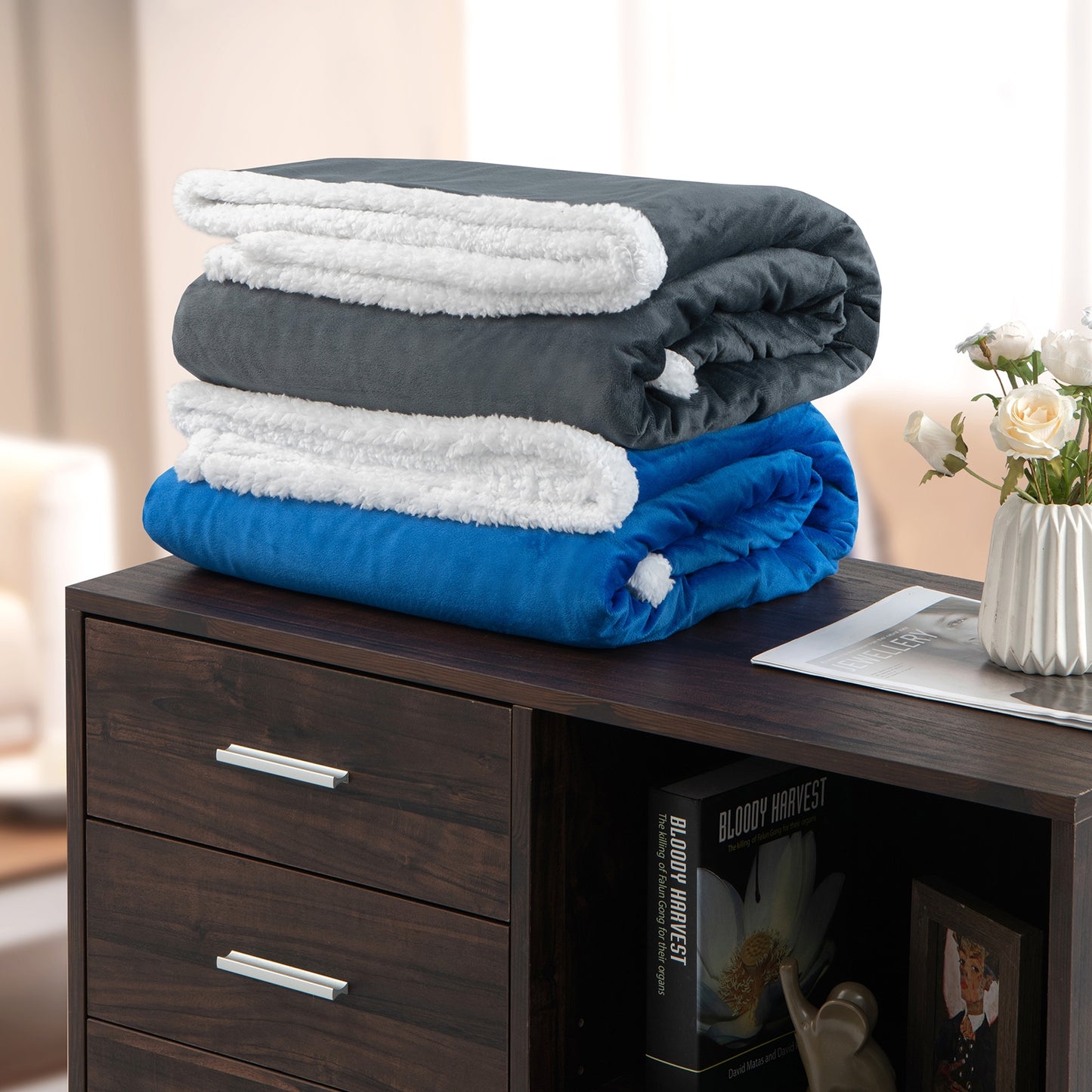 Electric Heated Blanket Throw with 10 Heat Settings and Auto Shut-Off – Blue