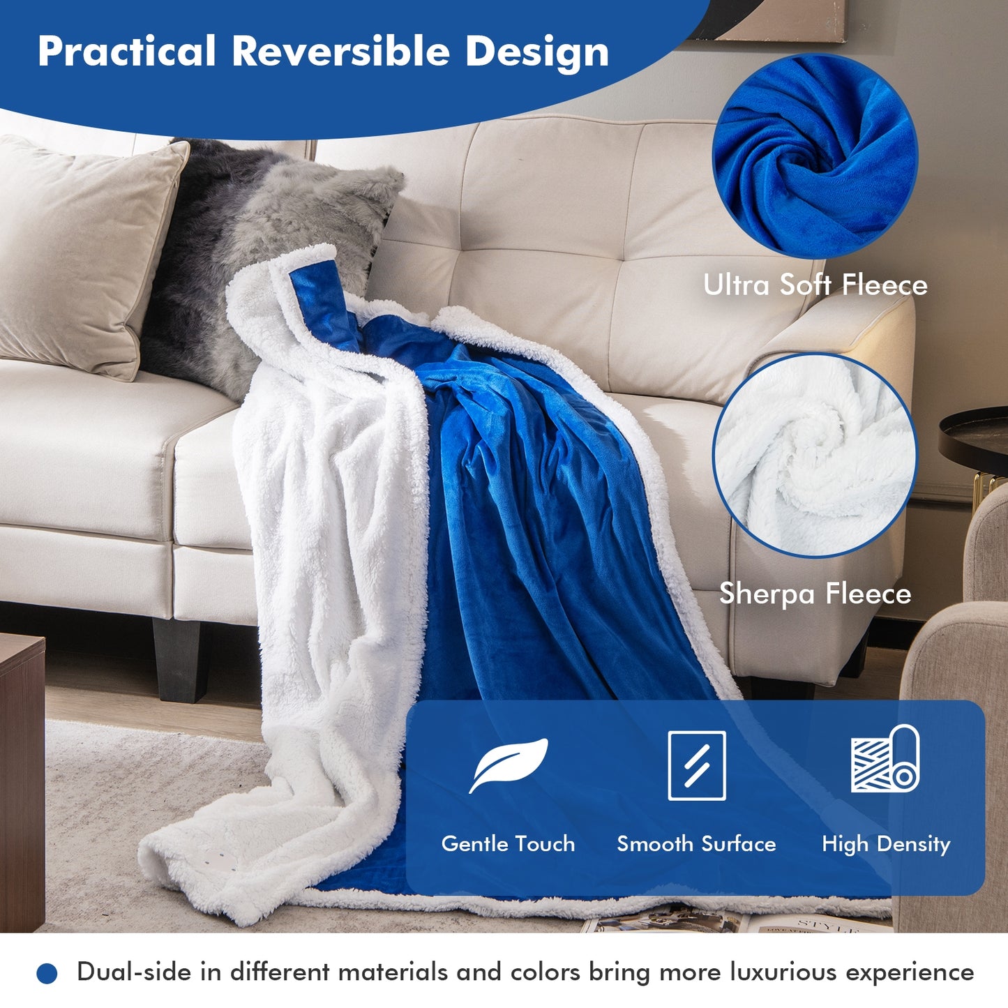 Electric Heated Blanket Throw with 10 Heat Settings and Auto Shut-Off – Blue