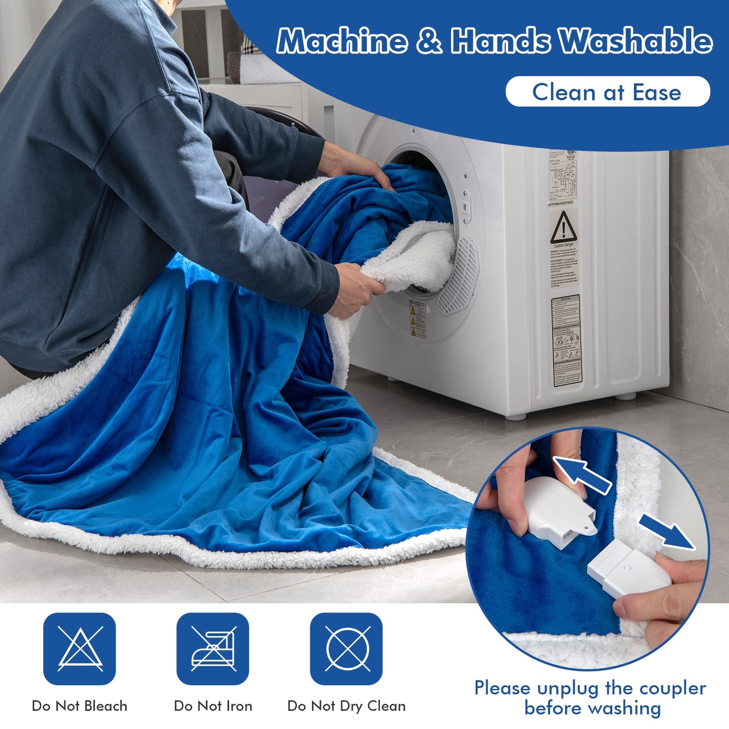 Electric Heated Blanket Throw with 10 Heat Settings and Auto Shut-Off – Blue