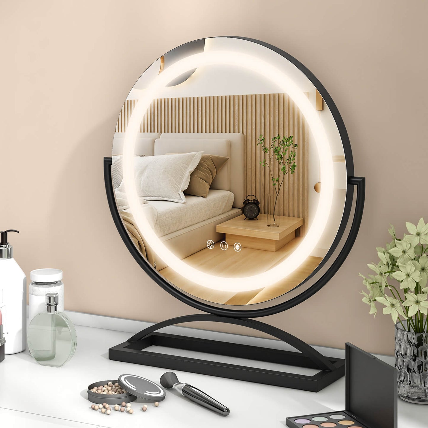 16 Inch LED Vanity Mirror with 3 Color Modes & Dimmable Lighting for Perfect Makeup - Black