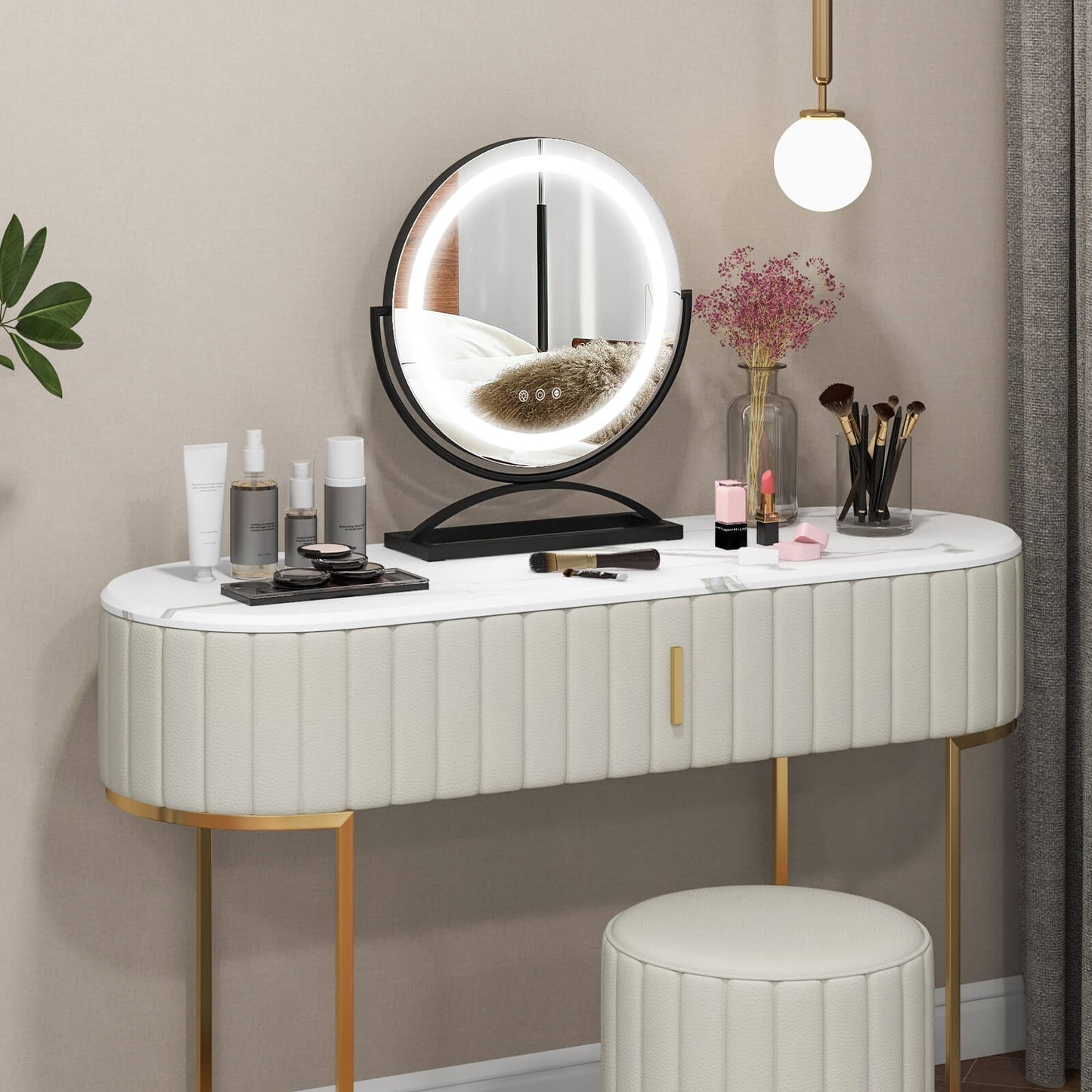 16 Inch LED Vanity Mirror with 3 Color Modes & Dimmable Lighting for Perfect Makeup - Black