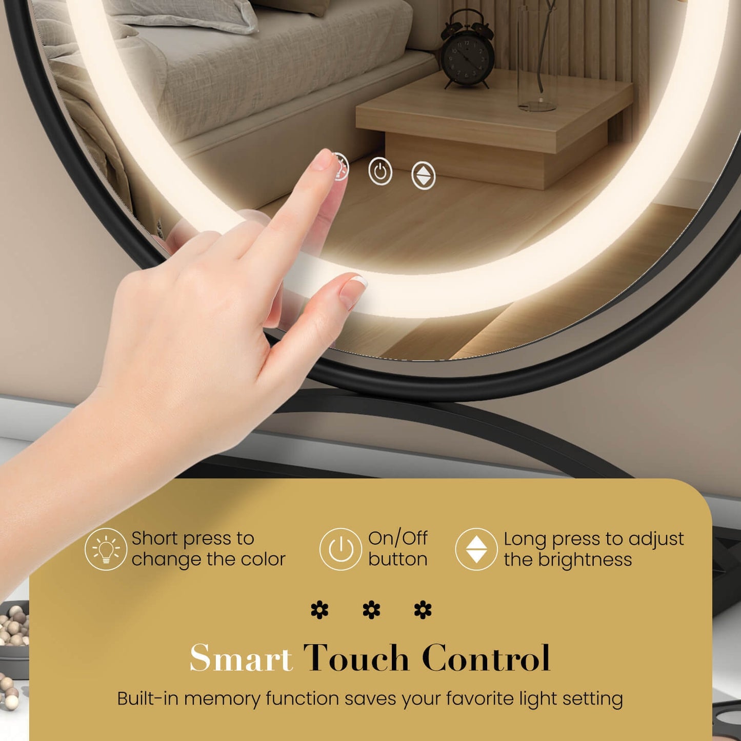 16 Inch LED Vanity Mirror with 3 Color Modes & Dimmable Lighting for Perfect Makeup - Black