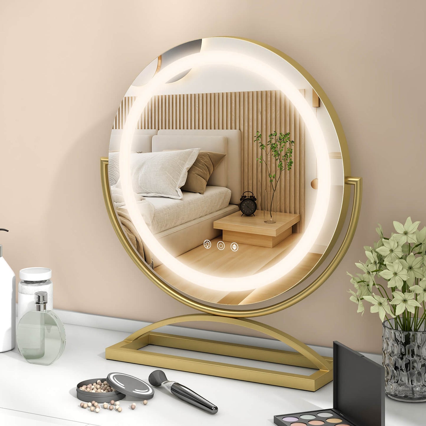 16 Inch LED Vanity Mirror with 3 Color Modes & Dimmable Lighting for Perfect Makeup - Golden