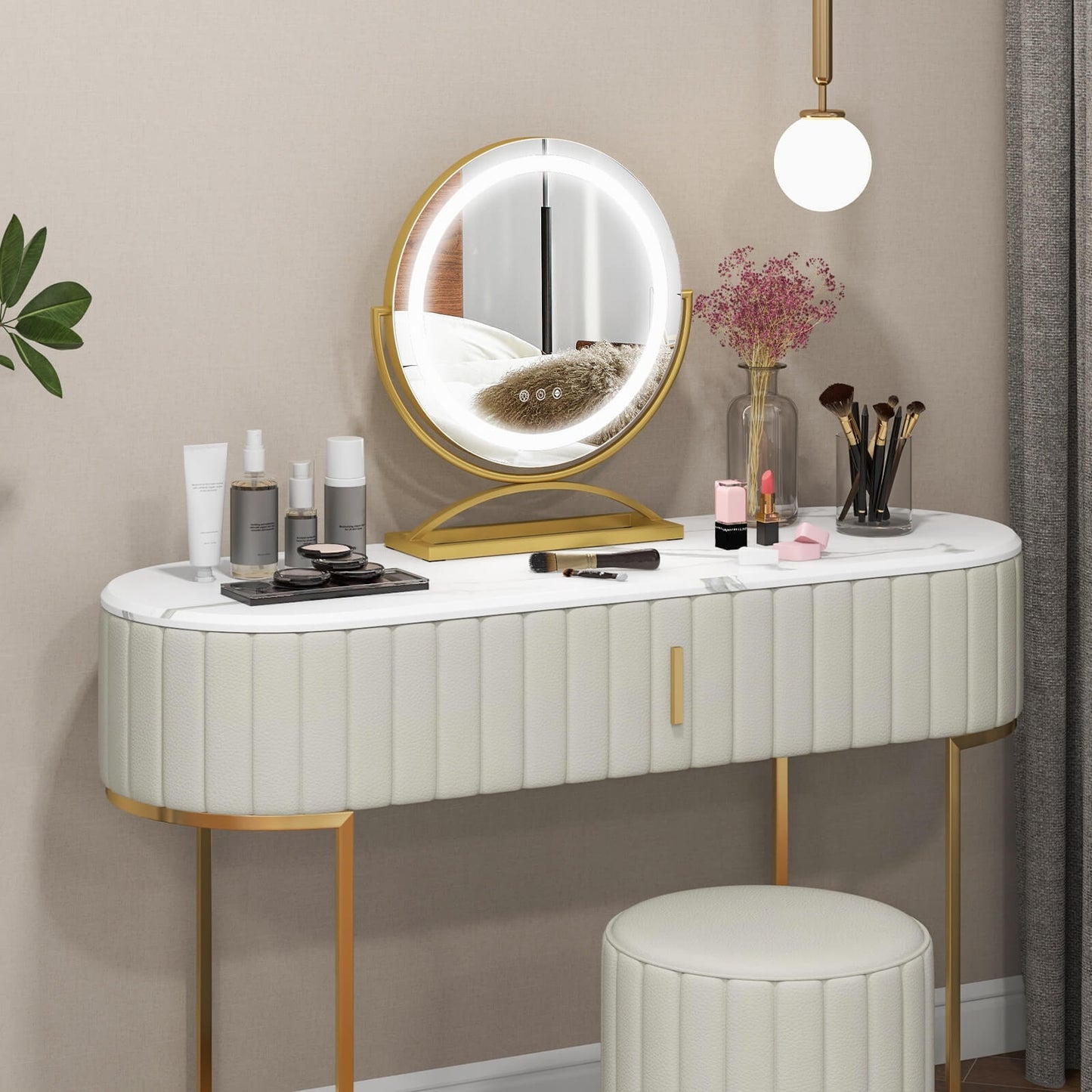 16 Inch LED Vanity Mirror with 3 Color Modes & Dimmable Lighting for Perfect Makeup - Golden