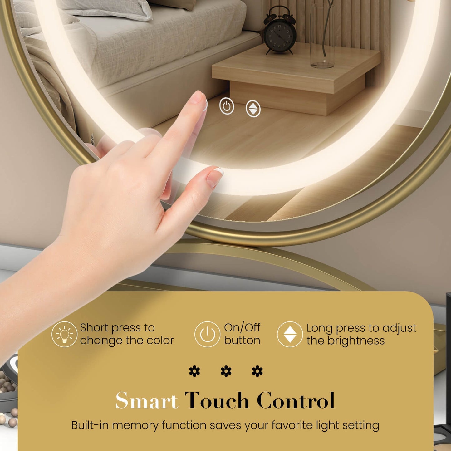 16 Inch LED Vanity Mirror with 3 Color Modes & Dimmable Lighting for Perfect Makeup - Golden