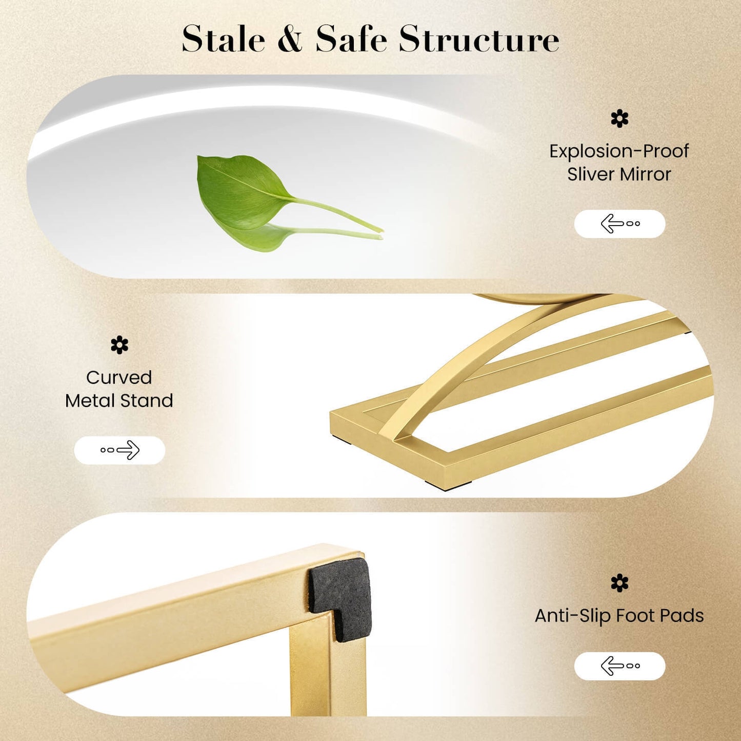 16 Inch LED Vanity Mirror with 3 Color Modes & Dimmable Lighting for Perfect Makeup - Golden