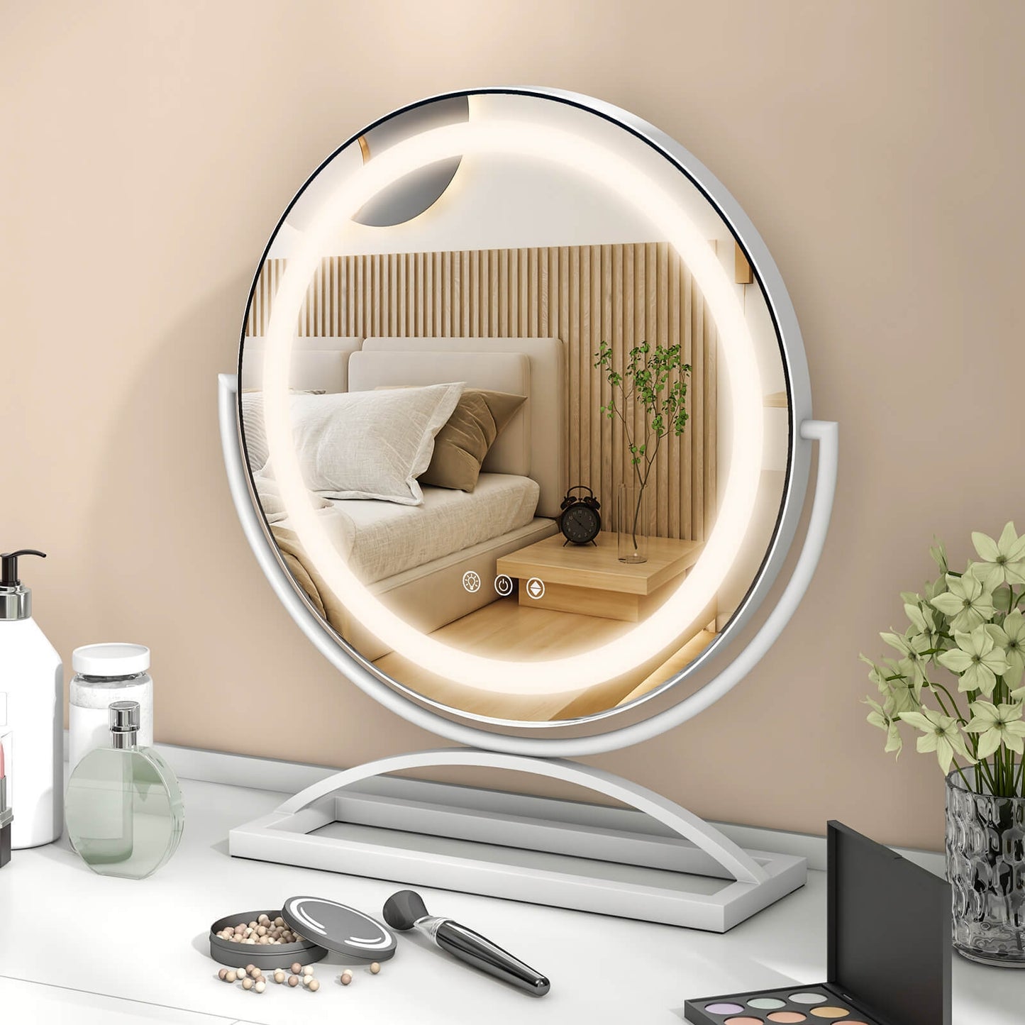 16 Inch LED Vanity Mirror with 3 Color Modes & Dimmable Lighting for Perfect Makeup - White