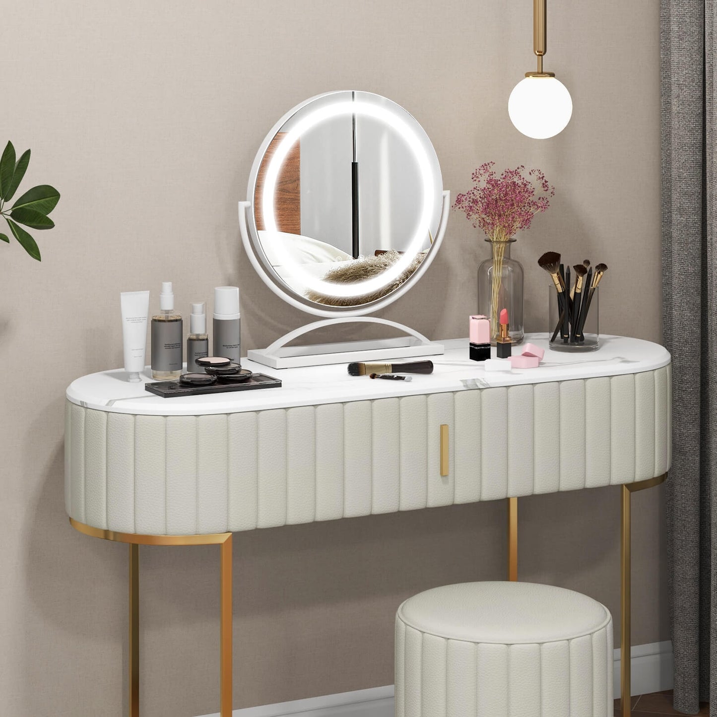 16 Inch LED Vanity Mirror with 3 Color Modes & Dimmable Lighting for Perfect Makeup - White