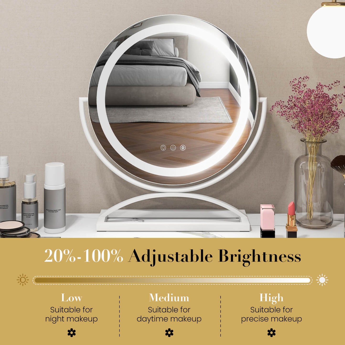16 Inch LED Vanity Mirror with 3 Color Modes & Dimmable Lighting for Perfect Makeup - White