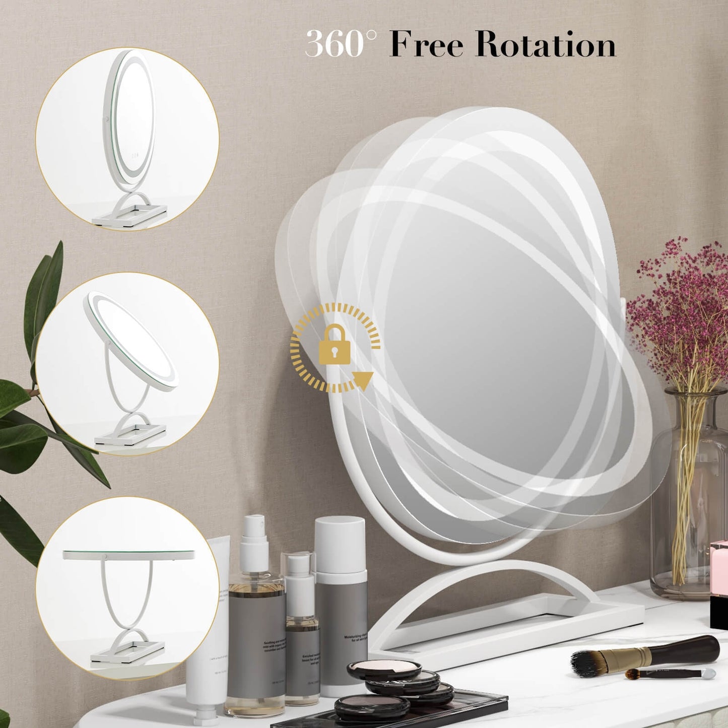 16 Inch LED Vanity Mirror with 3 Color Modes & Dimmable Lighting for Perfect Makeup - White