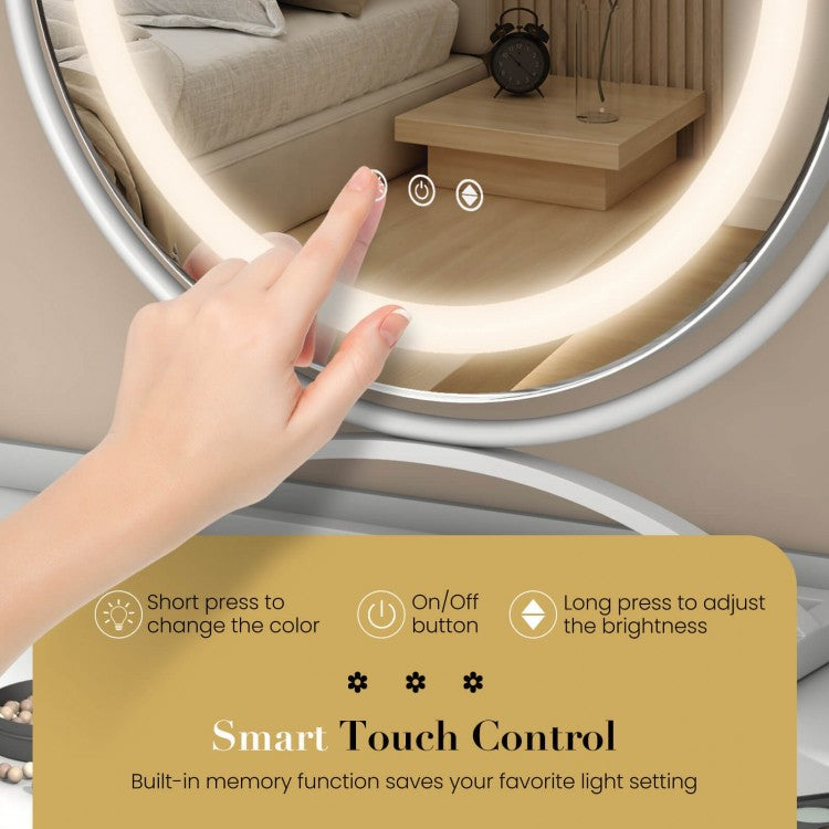 16 Inch LED Vanity Mirror with 3 Color Modes & Dimmable Lighting for Perfect Makeup - White