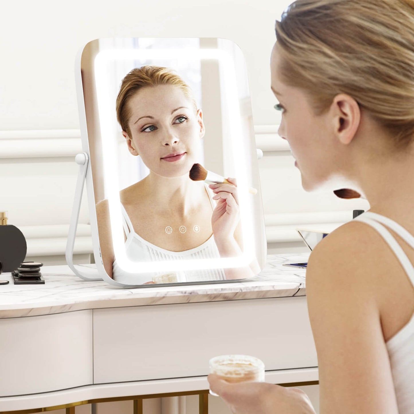 16 x 12 Inch LED Vanity Mirror with 3 Color Modes & Dimmable Lighting for Perfect Makeup - White