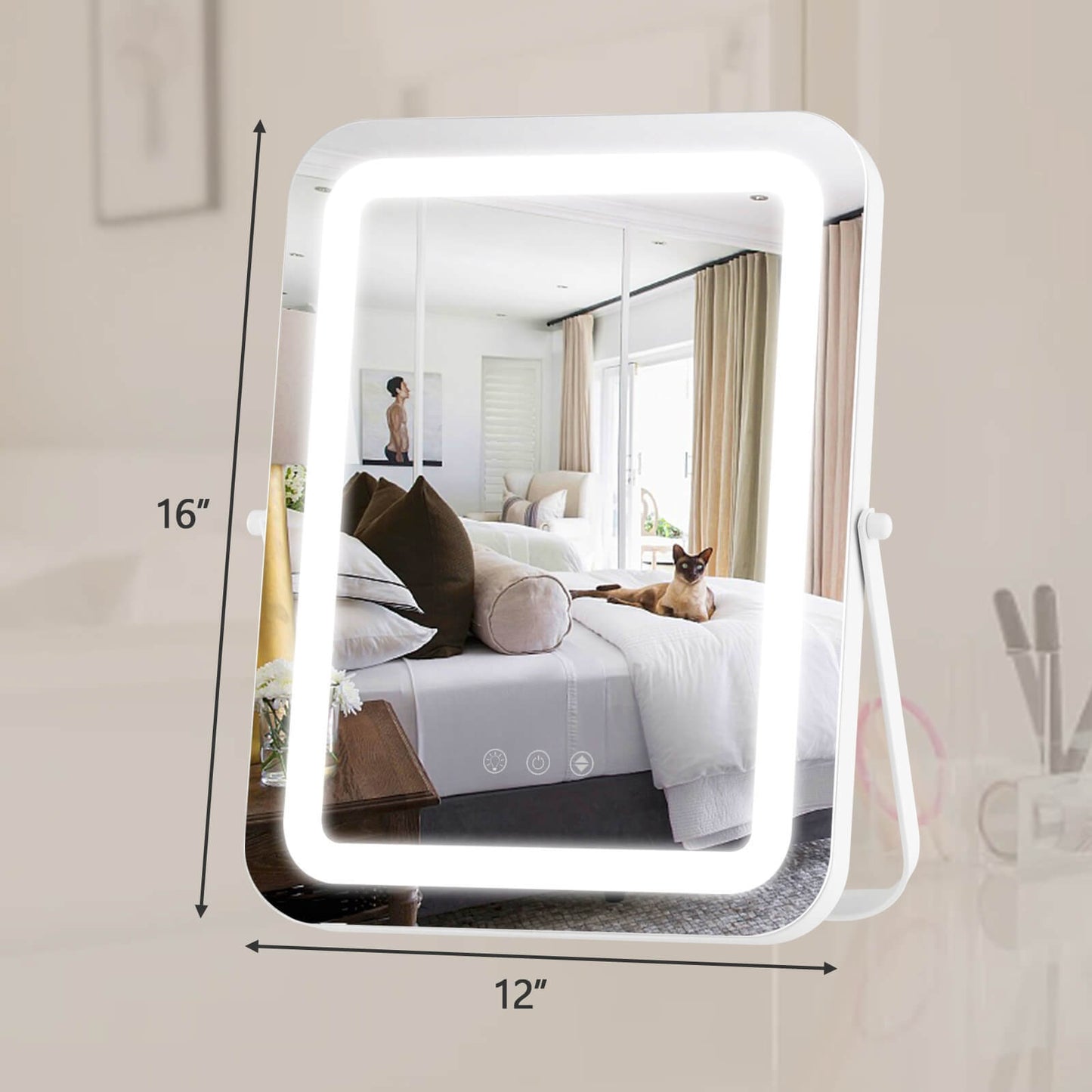 16 x 12 Inch LED Vanity Mirror with 3 Color Modes & Dimmable Lighting for Perfect Makeup - White