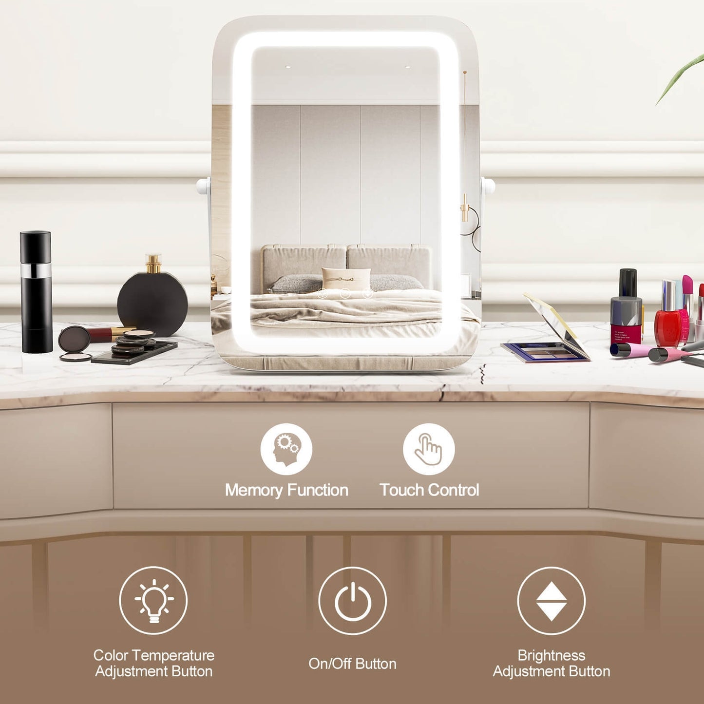 16 x 12 Inch LED Vanity Mirror with 3 Color Modes & Dimmable Lighting for Perfect Makeup - White