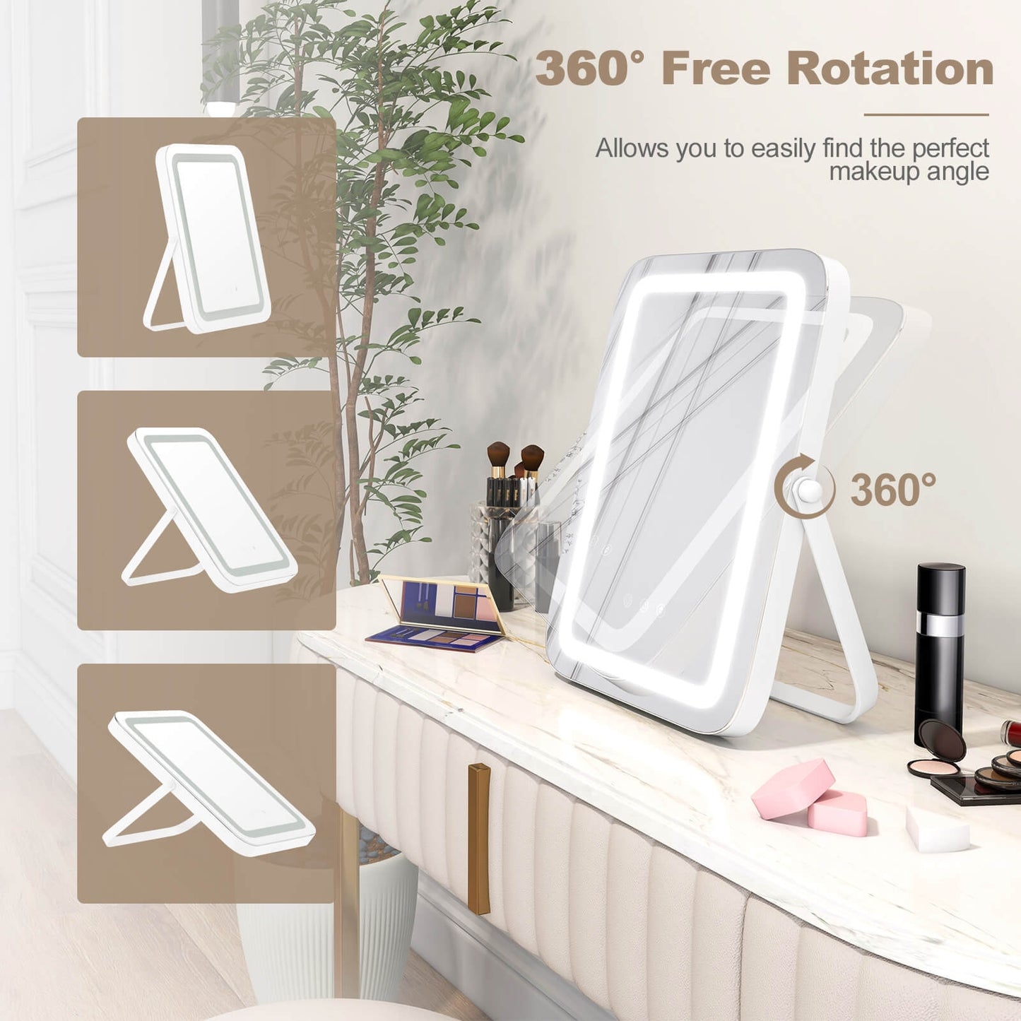 16 x 12 Inch LED Vanity Mirror with 3 Color Modes & Dimmable Lighting for Perfect Makeup - White