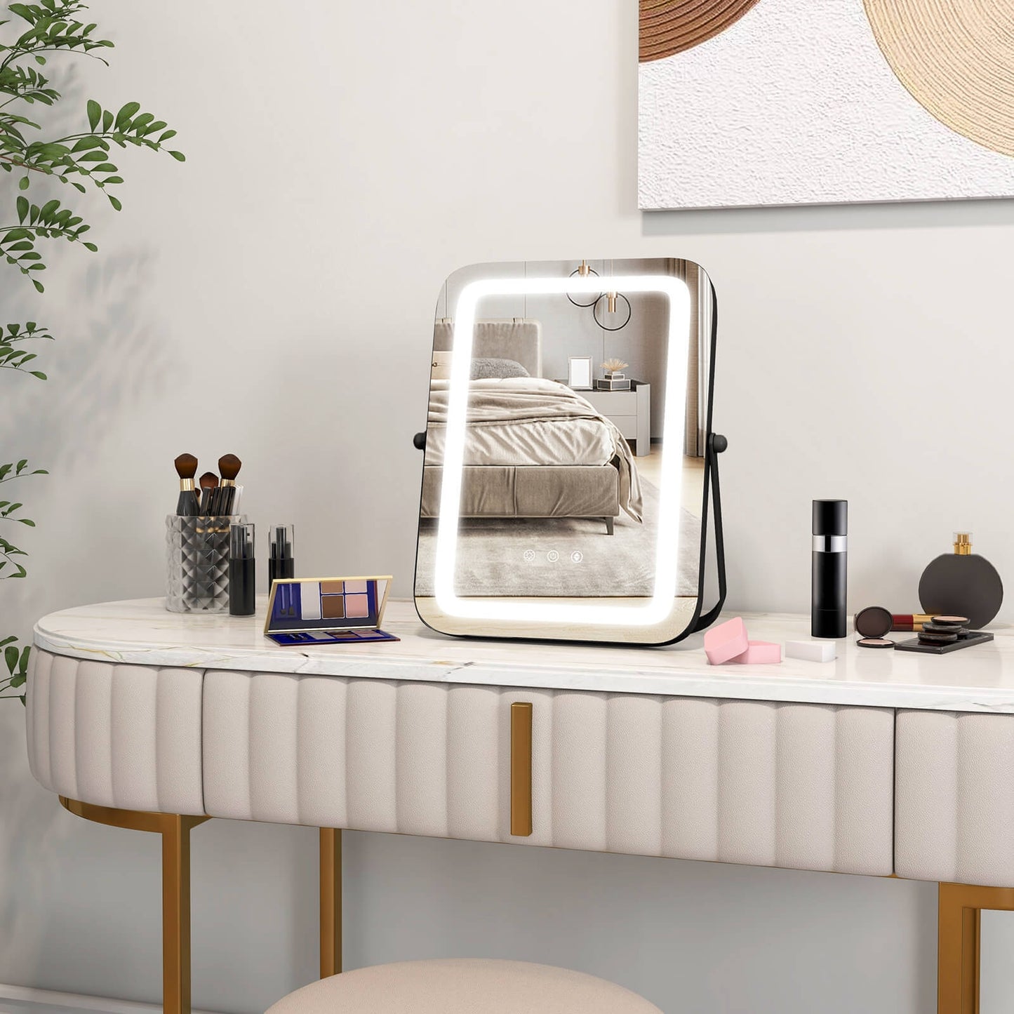 16 x 12 Inch LED Vanity Mirror with 3 Color Modes & Dimmable Lighting for Perfect Makeup - Black
