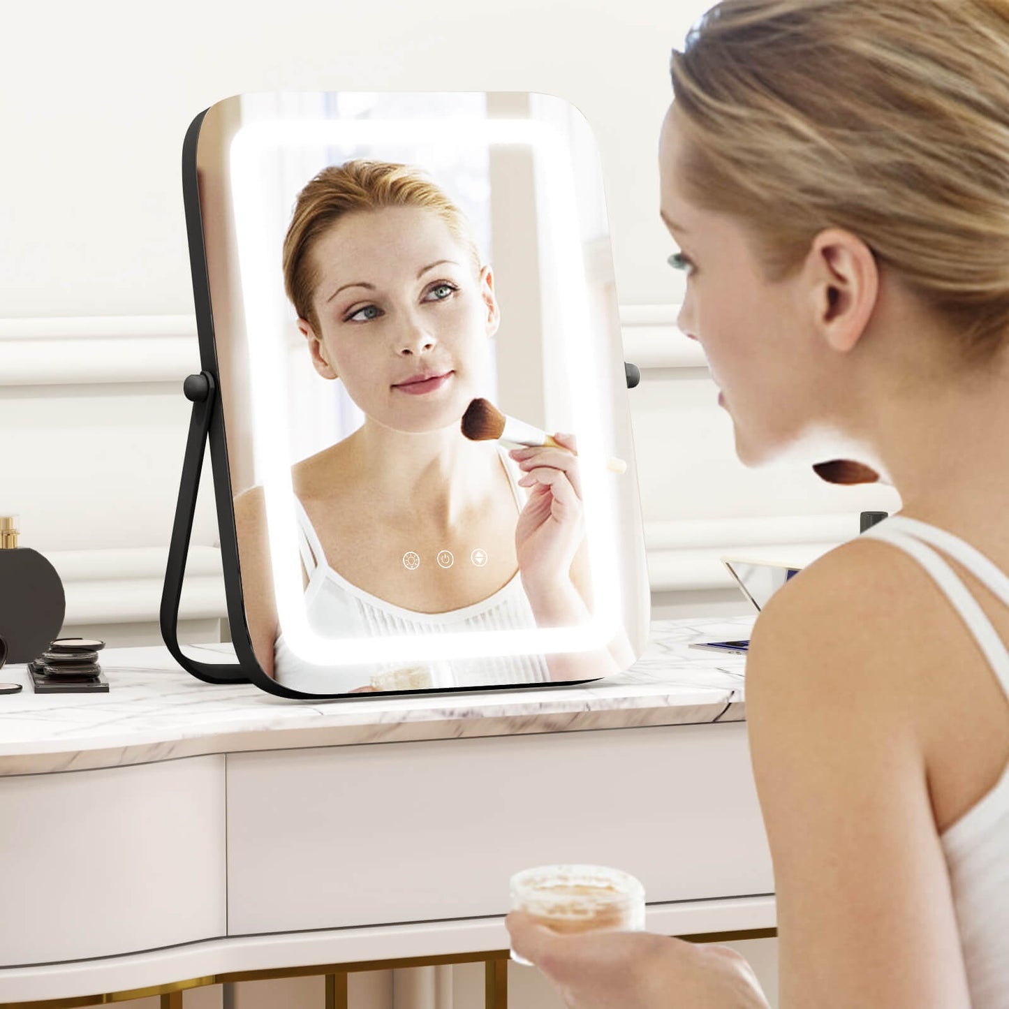 16 x 12 Inch LED Vanity Mirror with 3 Color Modes & Dimmable Lighting for Perfect Makeup - Black