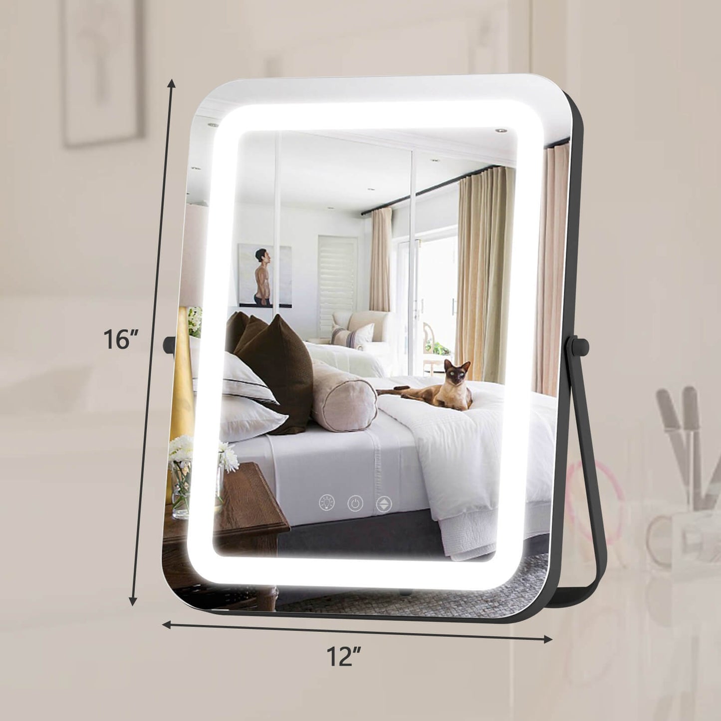 16 x 12 Inch LED Vanity Mirror with 3 Color Modes & Dimmable Lighting for Perfect Makeup - Black