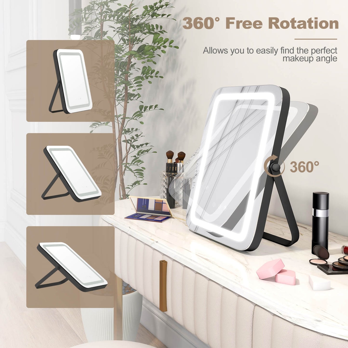 16 x 12 Inch LED Vanity Mirror with 3 Color Modes & Dimmable Lighting for Perfect Makeup - Black