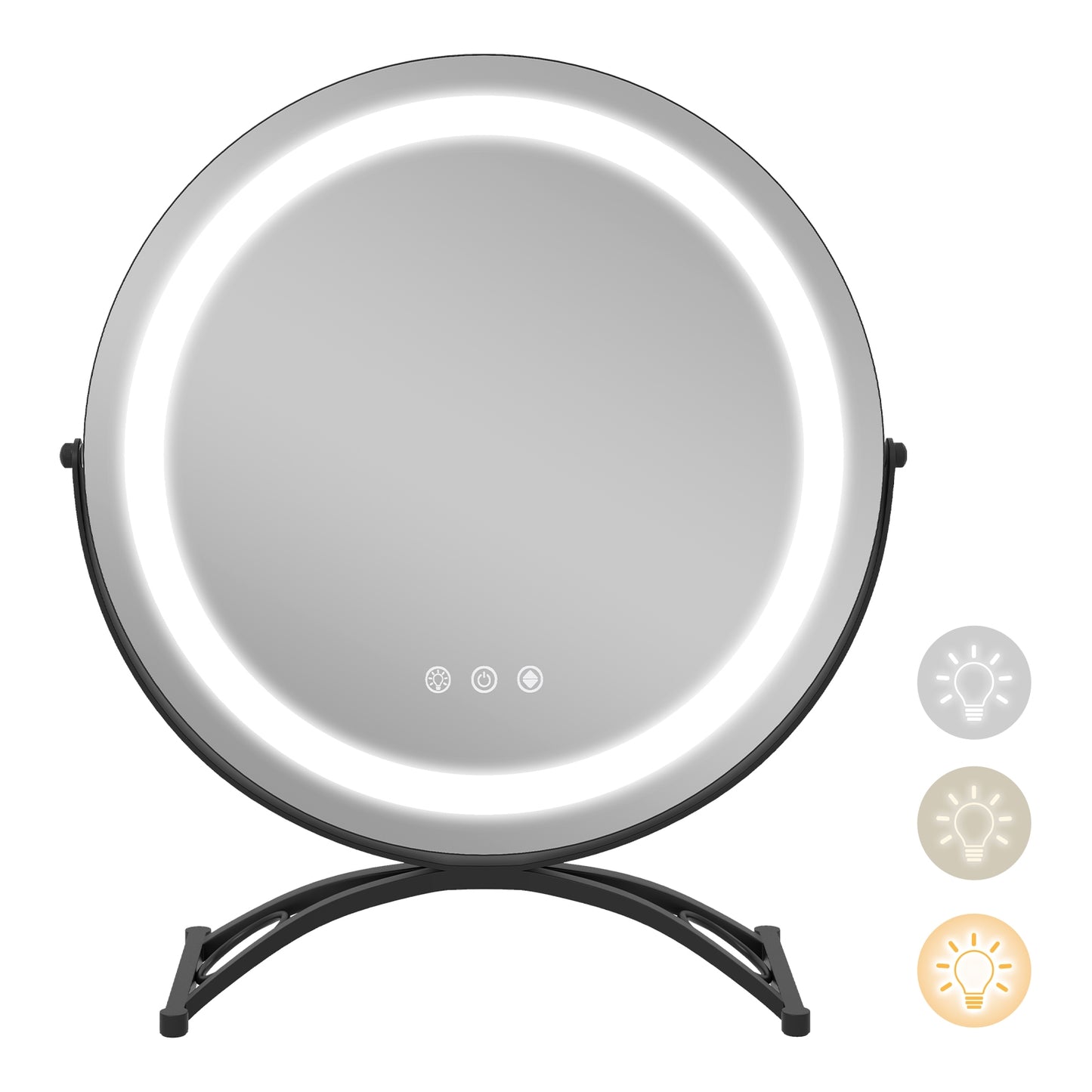 16 Inch Round LED Makeup Vanity Mirror with 3-Color Lighting, Dimmable Brightness, and Touch Controls – Black