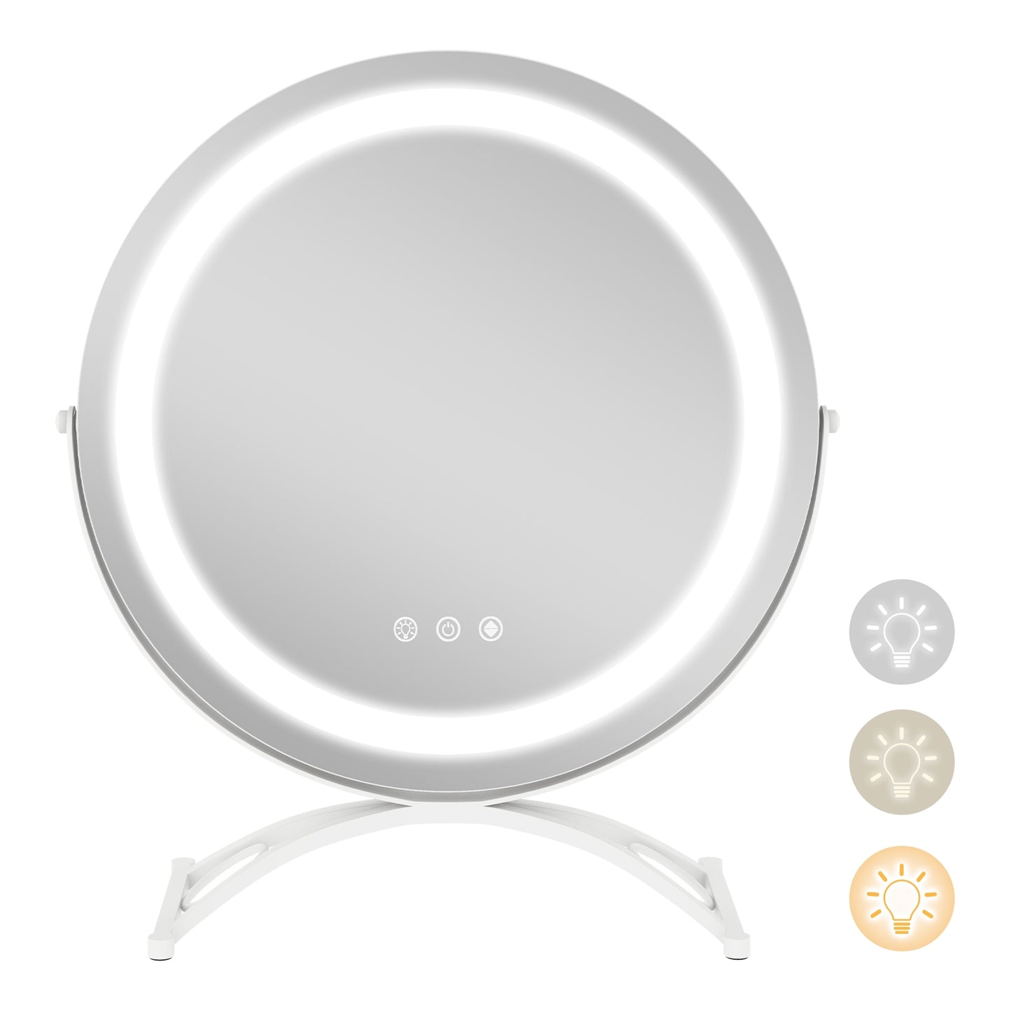 16 Inch Round LED Makeup Vanity Mirror with 3-Color Lighting, Dimmable Brightness, and Touch Controls – White