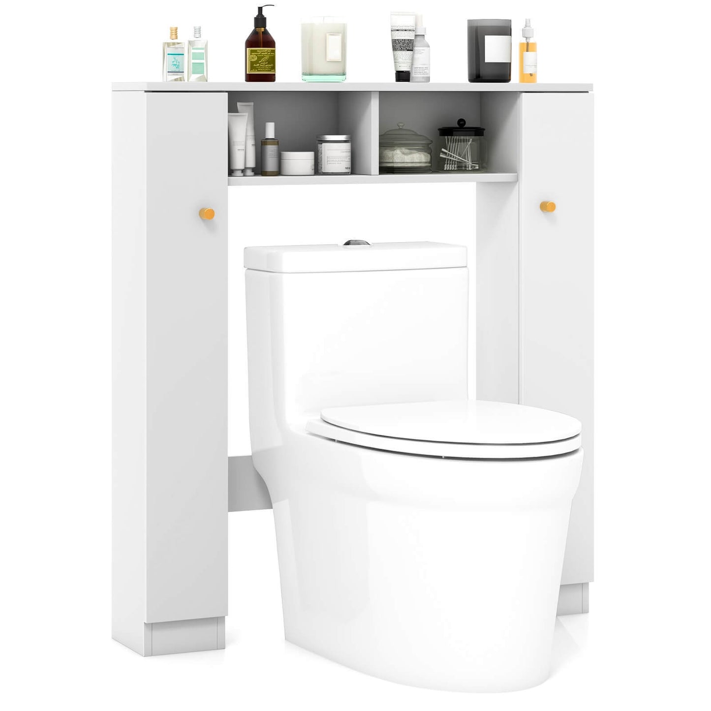 Over-The-Toilet Cabinet with Adjustable Shelves & Open Storage Compartments