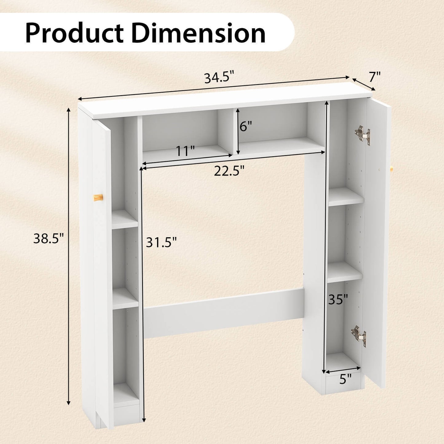 Over-The-Toilet Cabinet with Adjustable Shelves & Open Storage Compartments