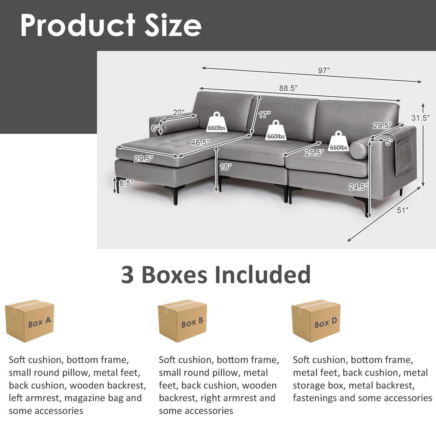 Modular L Shaped Sectional Sofa with Reversible Chaise USB Charging Ports and Hidden Storage in Light Grey
