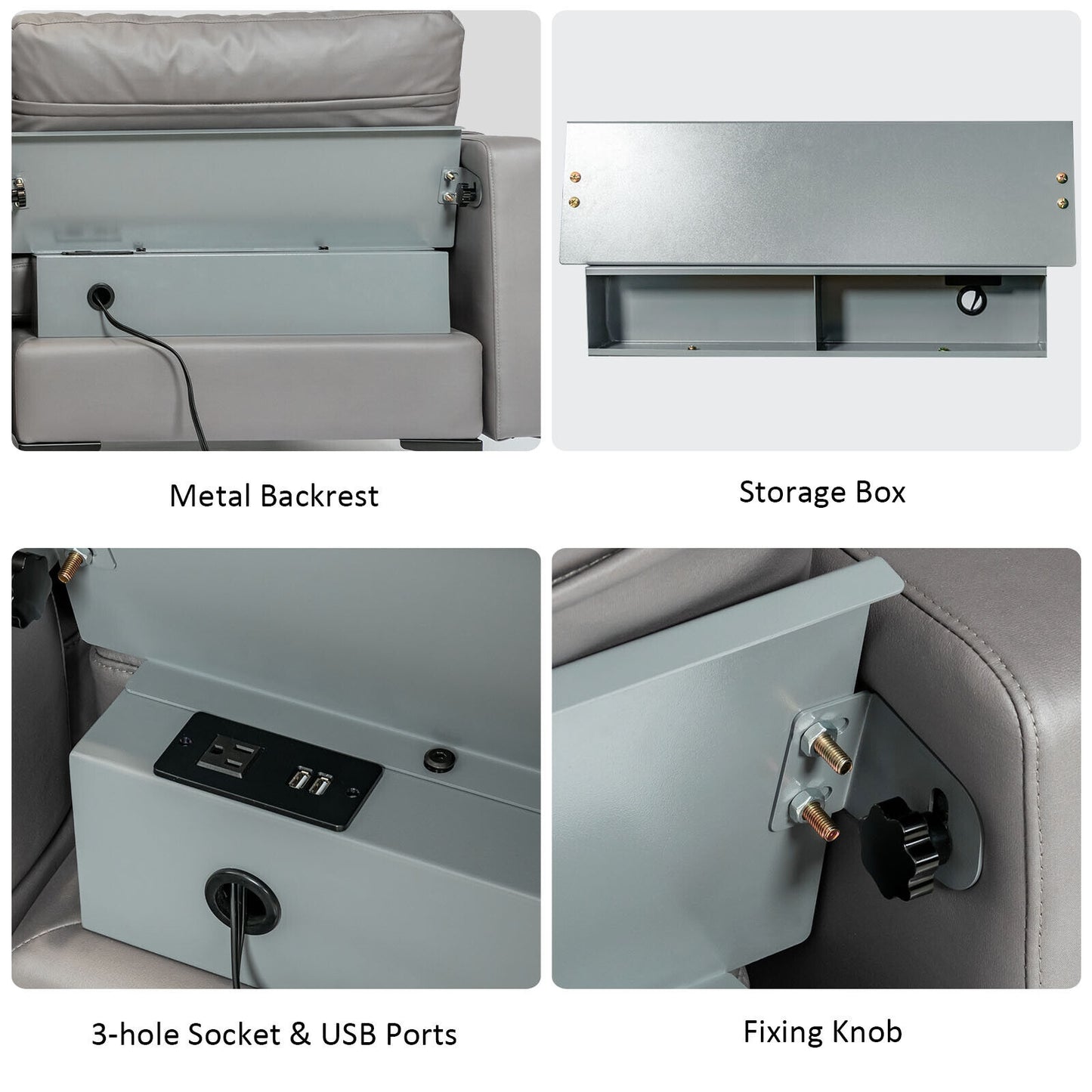 Modular L Shaped Sectional Sofa with Reversible Chaise USB Charging Ports and Hidden Storage in Light Grey