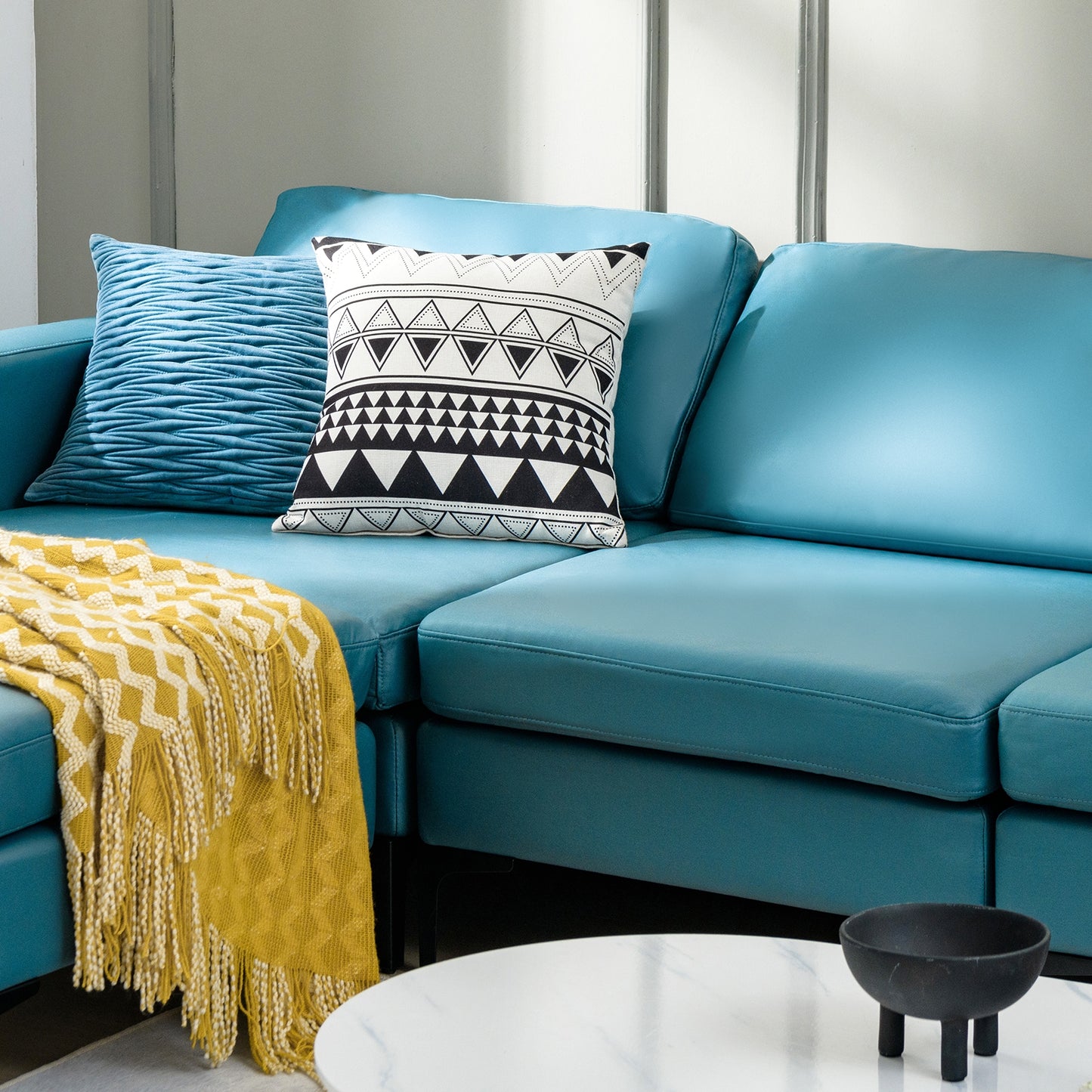3 Seat Sofa Couch with Storage Armrest Pocket, Removable Cushions, and Metal Legs – Blue