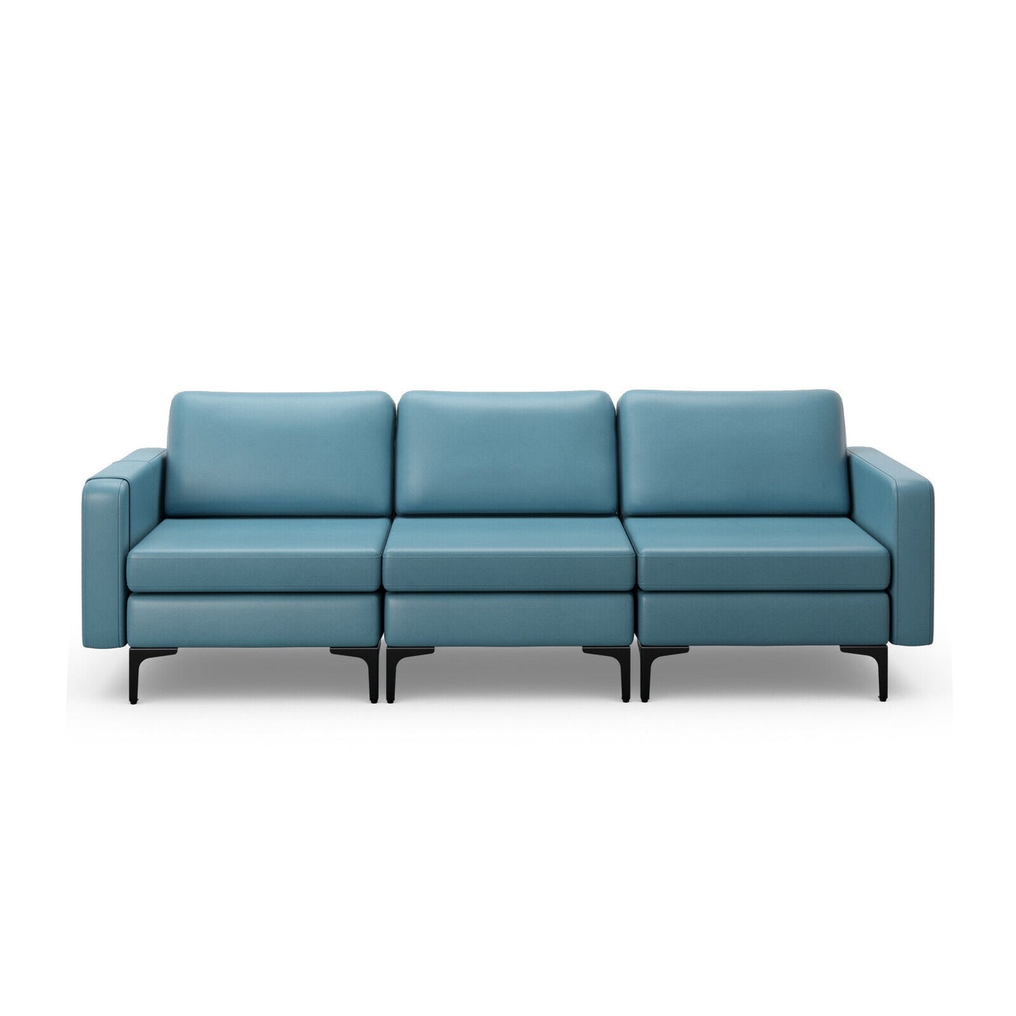 3 Seat Sofa Couch with Storage Armrest Pocket, Removable Cushions, and Metal Legs – Blue