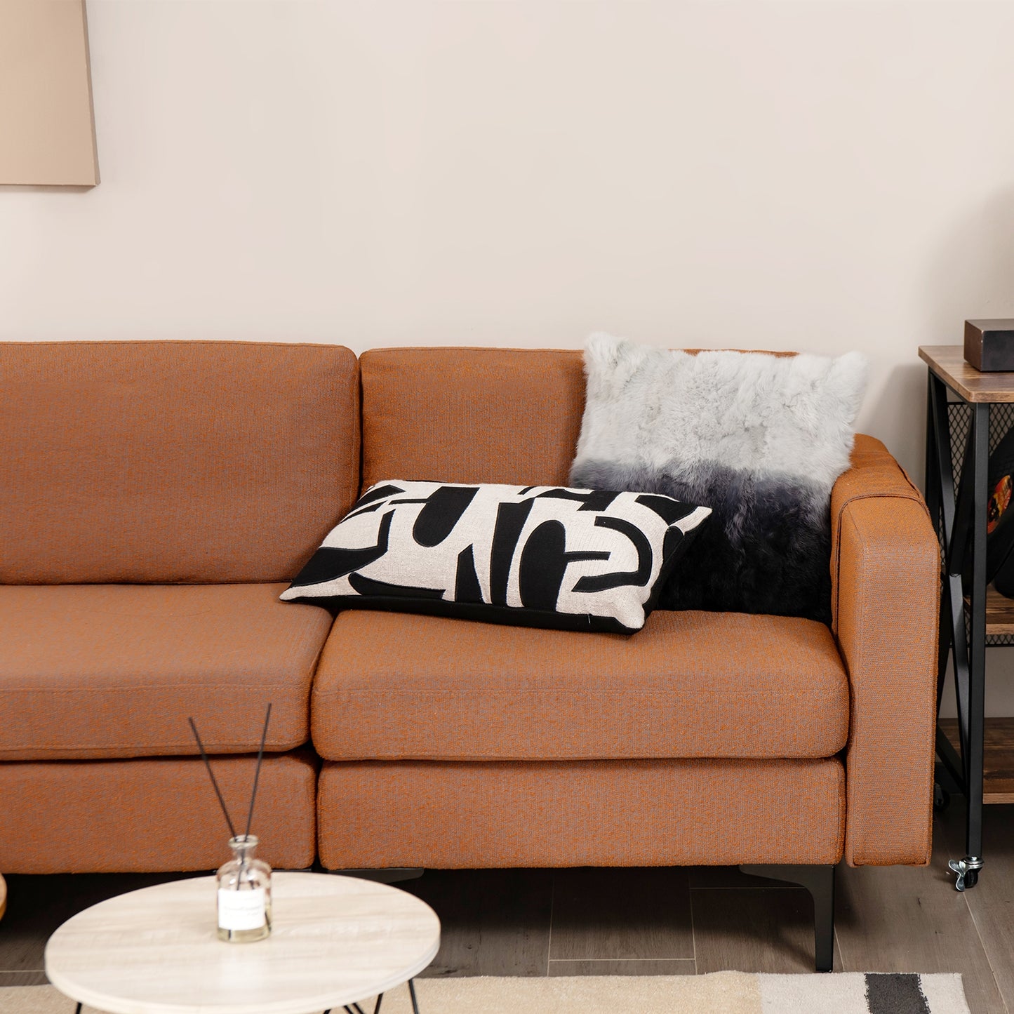 3 Seat Sofa Couch with Storage Armrest Pocket, Removable Cushions, and Metal Legs – Orange