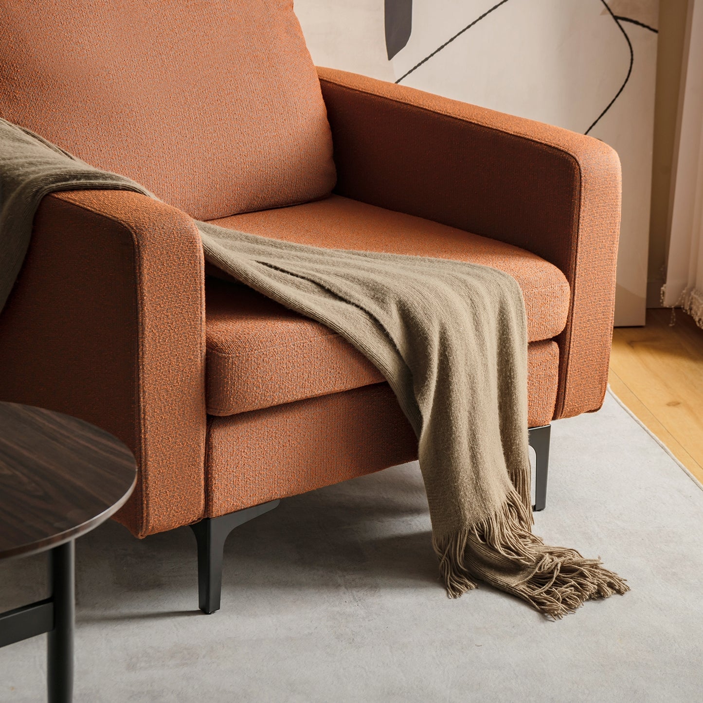 3 Seat Sofa Couch with Storage Armrest Pocket, Removable Cushions, and Metal Legs – Orange