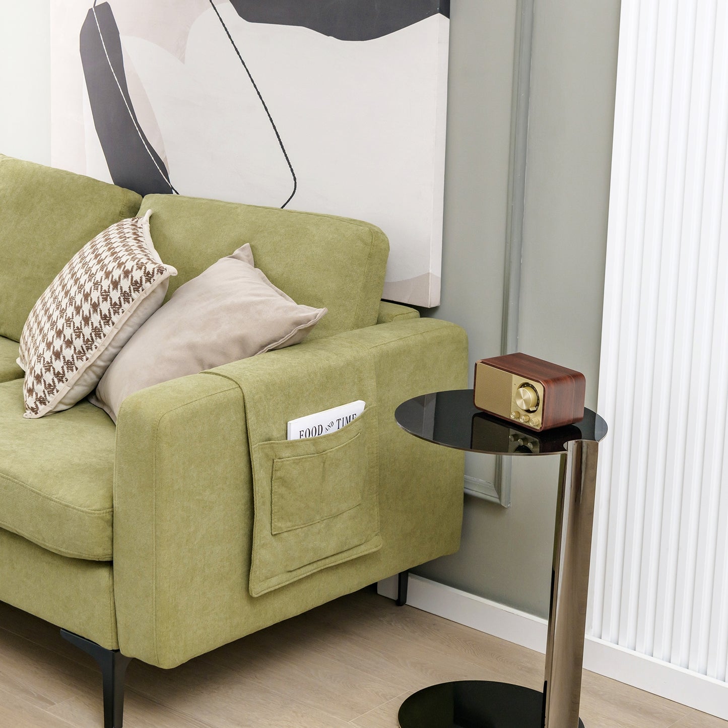3 Seat Sofa Couch with Storage Armrest Pocket, Removable Cushions, and Metal Legs – Green